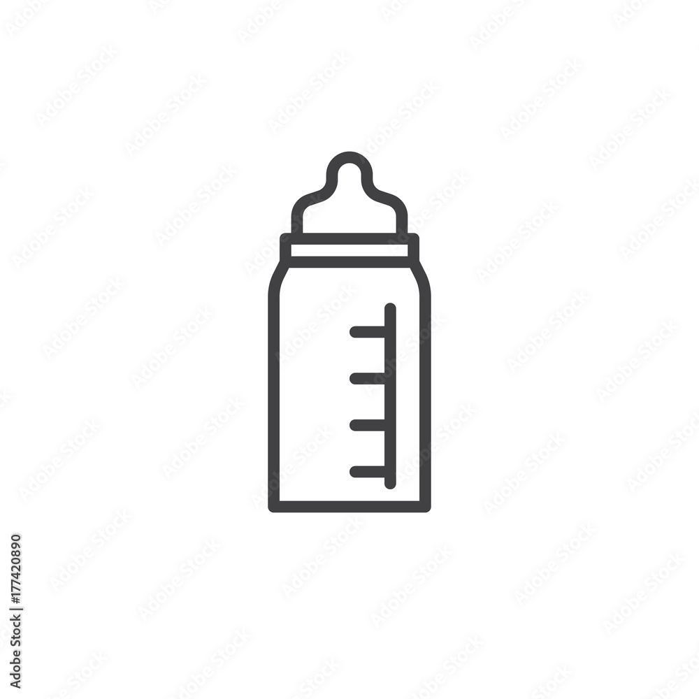 Baby bottle with pacifier line icon, outline vector sign, linear style pictogram isolated on white. Symbol, logo illustration. Editable stroke Baby bottle with pacifier line icon, outline vector sign, linear style pictogram isolated on white. Symbol, logo illustration. Editable stroke