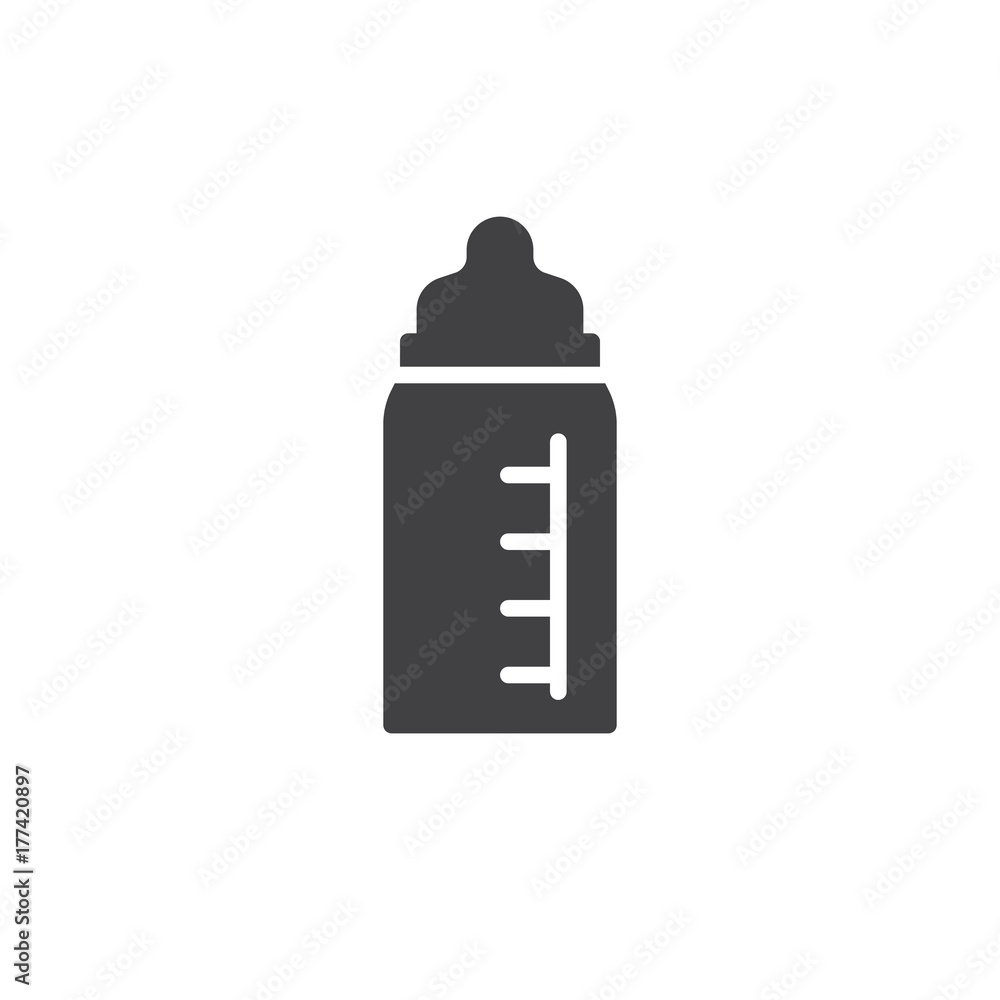Baby bottle with pacifier icon vector, filled flat sign, solid pictogram isolated on white. Symbol, logo illustration. Baby bottle with pacifier icon vector, filled flat sign, solid pictogram isolated on white. Symbol, logo illustration.