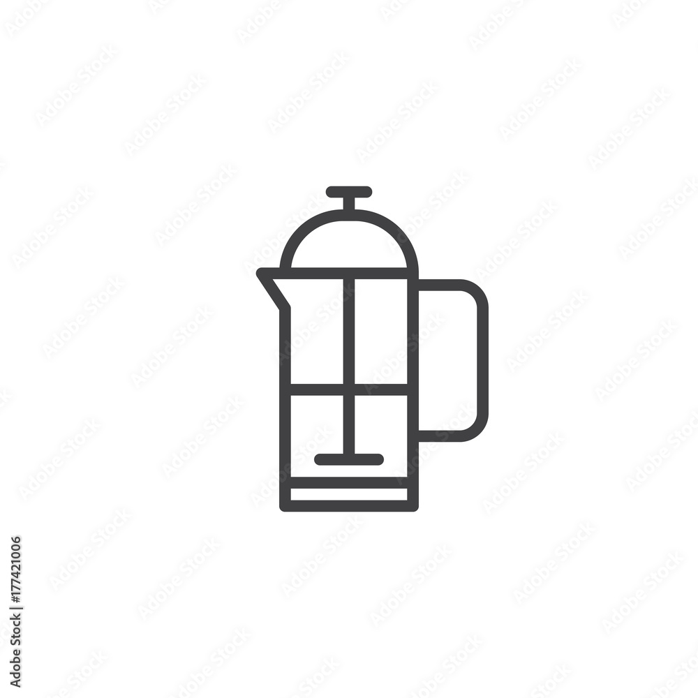 Coffee plunger line icon, outline vector sign, linear style pictogram isolated on white. French press symbol, logo illustration. Editable stroke Coffee plunger line icon, outline vector sign, linear style pictogram isolated on white. French press symbol, logo illustration. Editable stroke