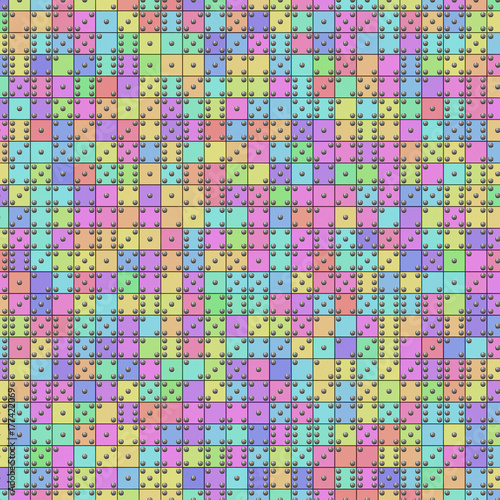 Flat isometric grid of numerous vibrantly colored dice