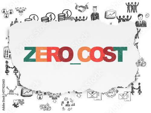 Business concept  Zero cost on Torn Paper background