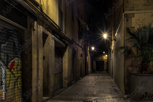 Streets of  Barcelona at night - 1 © gdefilip