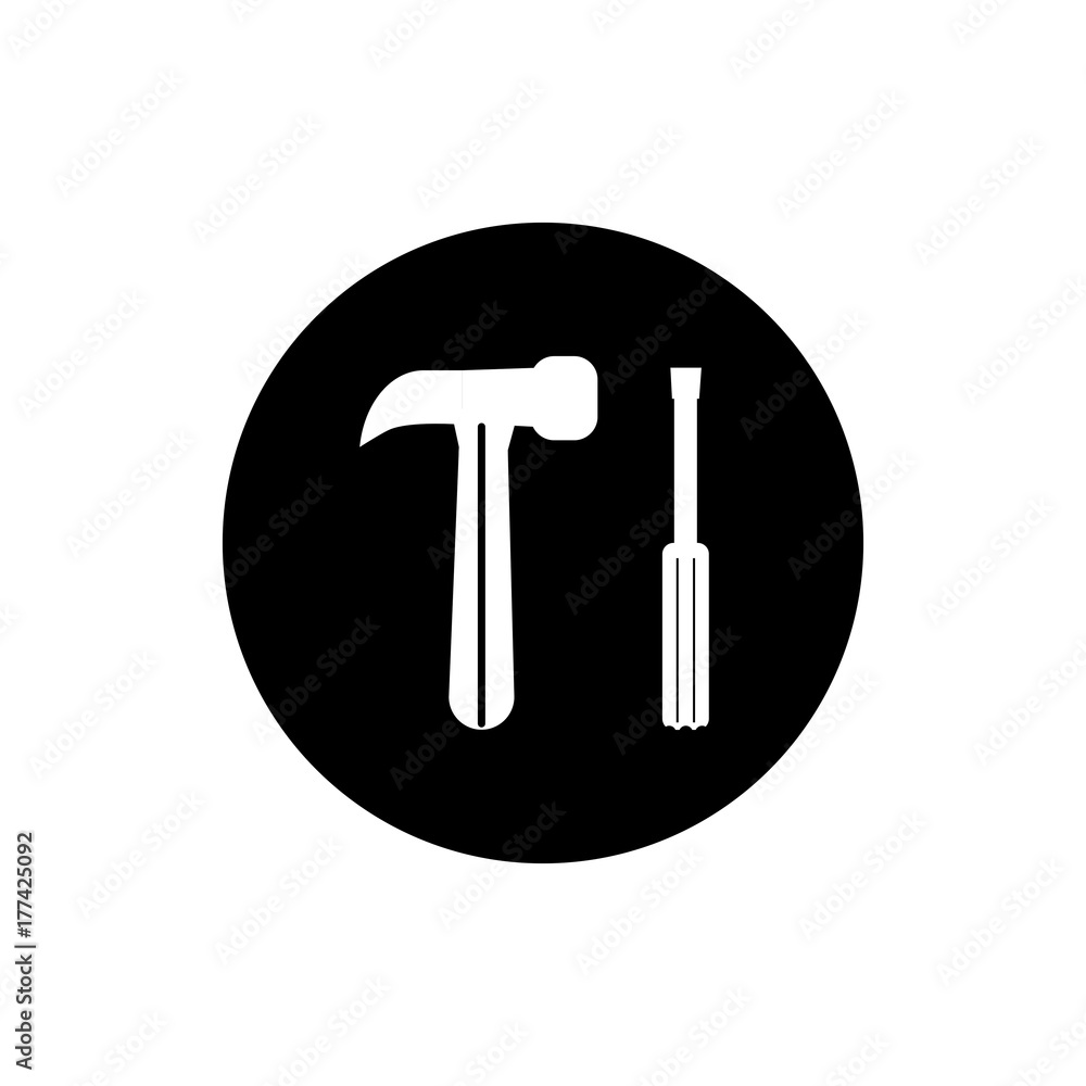 Screwdriver and hammer round icon vector Screwdriver and hammer round icon vector