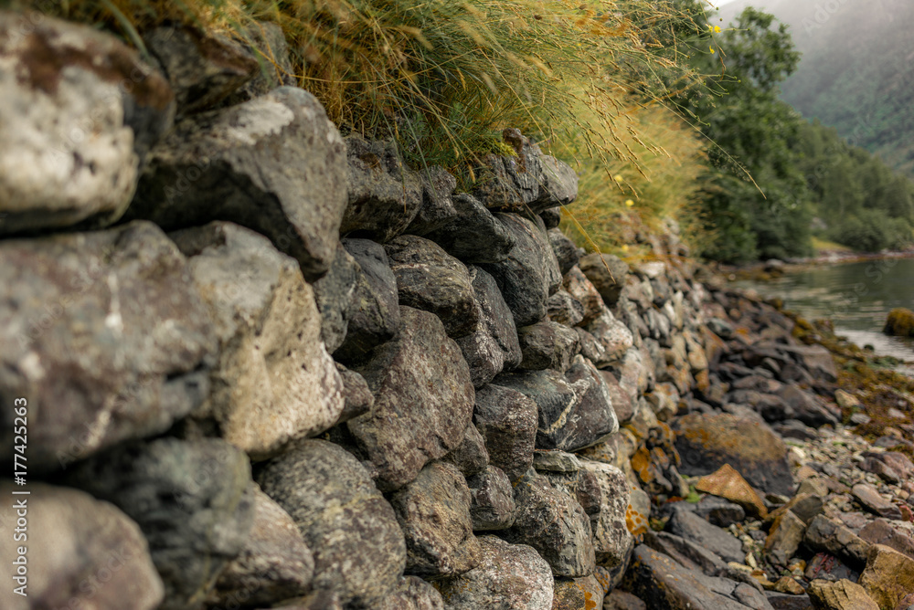 Dry-Wall on a trek along the Naerofjord in Norway -2