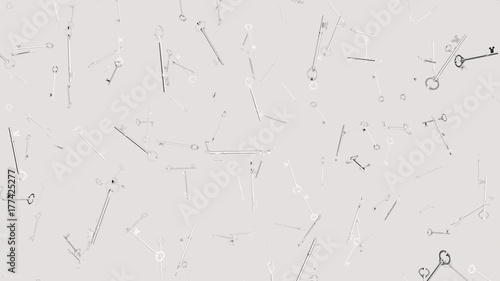 Numerous classic keys floating on a clean white background
