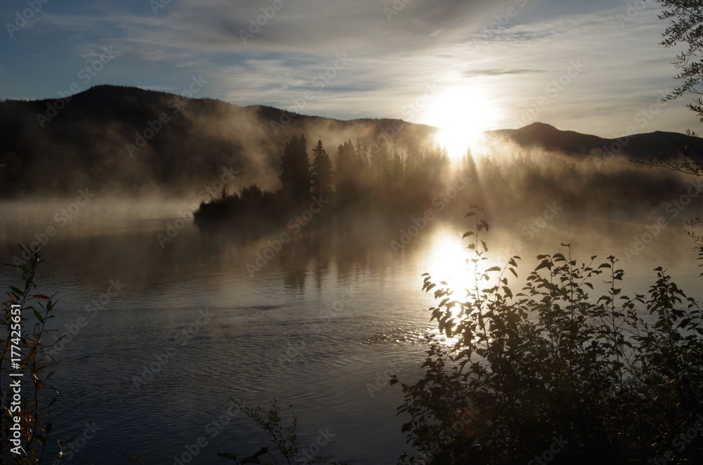 A foggy dawn of Yukon River A foggy dawn of Yukon River