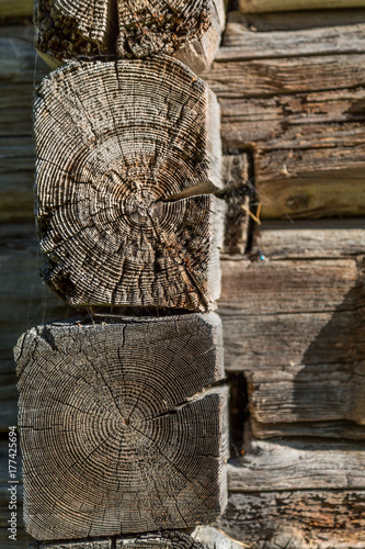 orner of Estonia old wooden house made of logs photo