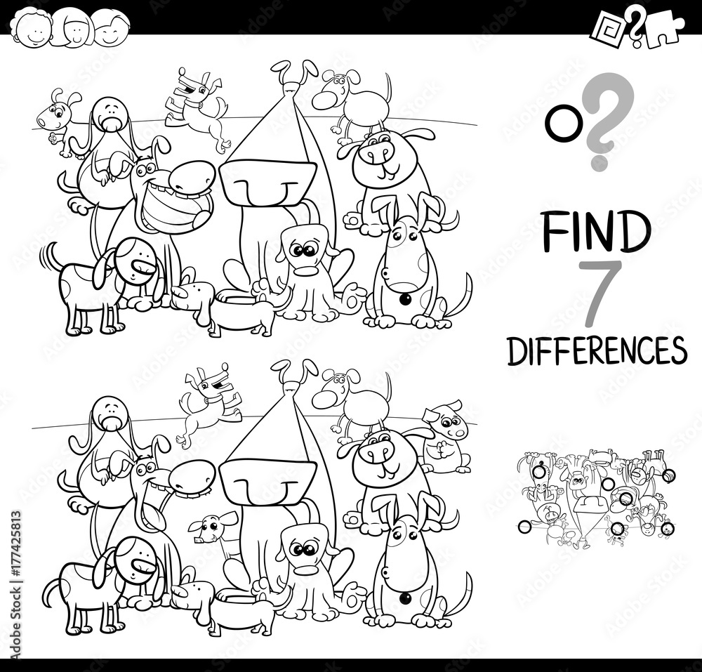 find differences with dogs coloring book