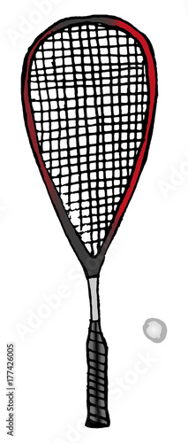 Vector hand-drawn squash or racketball racket and ball - sport equipment
