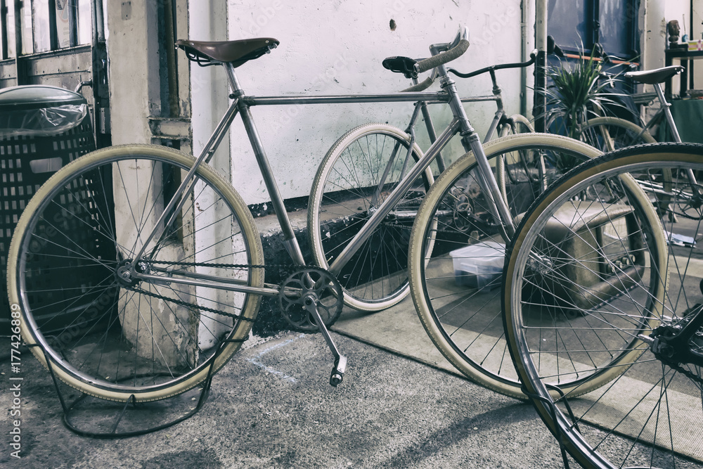 classic vintage bicycle in workshop