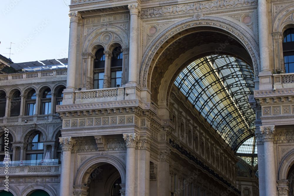 The Galleria Vittorio Emanuele II, one of the world's oldest shopping malls. Housed within a four-story double arcade, it is named after the first king of Italy