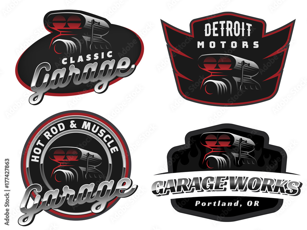 Set of car air intake and throttle body illustration logo, emblems or