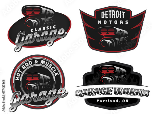 Set of car air intake and throttle body illustration logo, emblems or badges.
