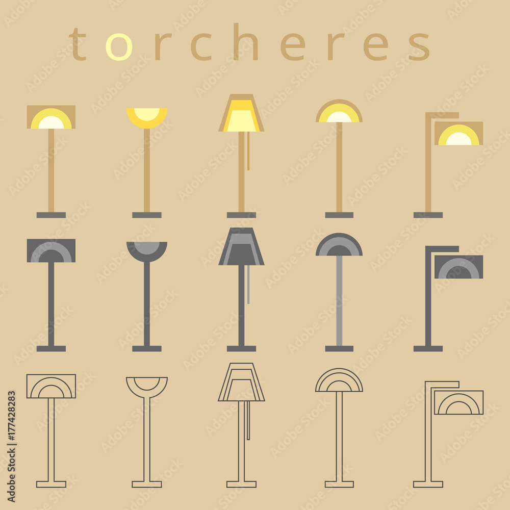 Floor lamp line icon. In flat design. Torchere, furniture, interior symbol. Vector illustration. Floor lamp line icon. In flat design. Torchere, furniture, interior symbol. Vector illustration.