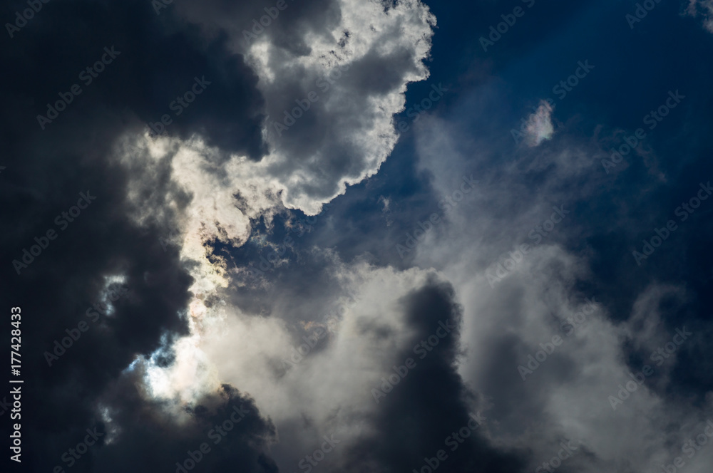 dark clouds in bad weather with sunshine