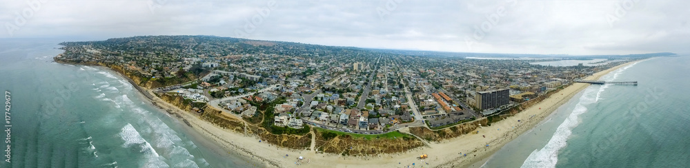 Aerial panoramic view of La Jolla Beach, San Diego