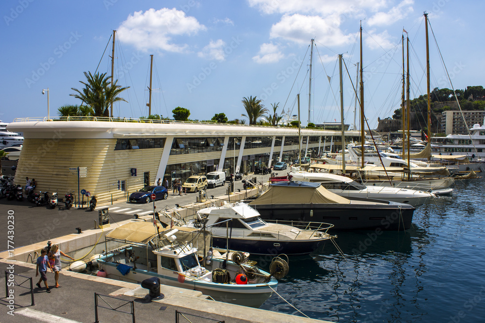 Boats and cruises in Port Hercules, the only deep-water port in Monaco located in the La Condamine district