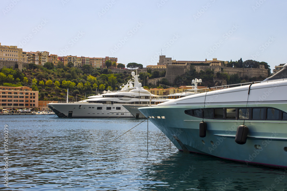 Boats and cruises in Port Hercules, the only deep-water port in Monaco located in the La Condamine district