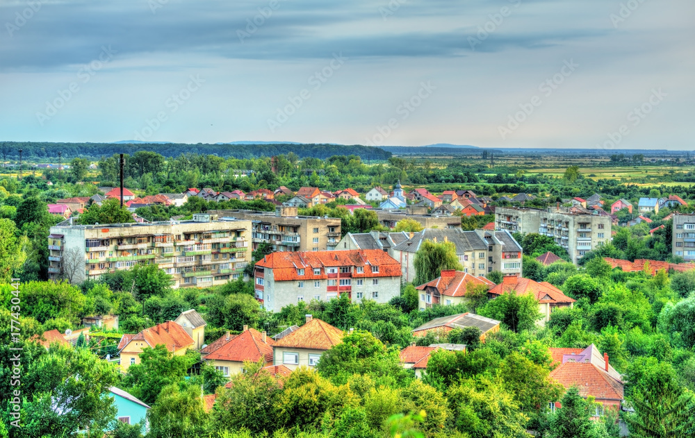 Aerial view of Mukachevo town in Transcarpathia, Ukraine