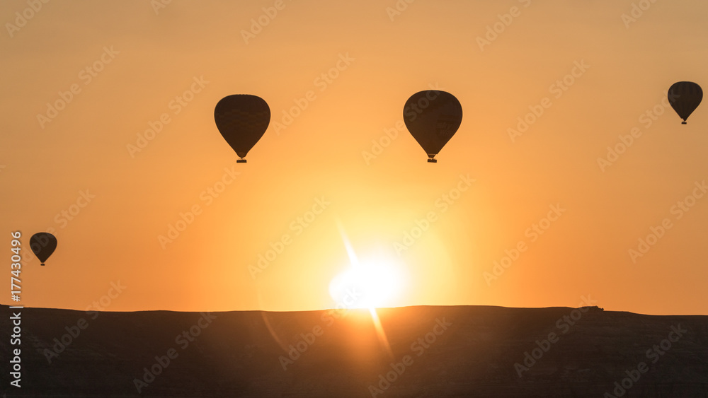 Naklejka premium silhouettes of hot air balloons in Cappadocia, Turkey