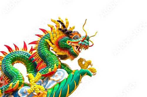 Colorful Chinese dragon statue. © nikonlike