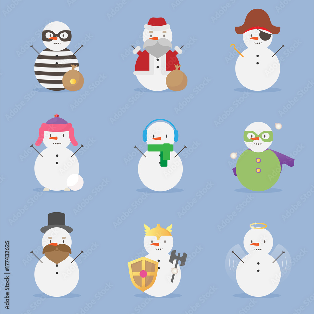 Snowman character emotion kawaii winter and christmas collection