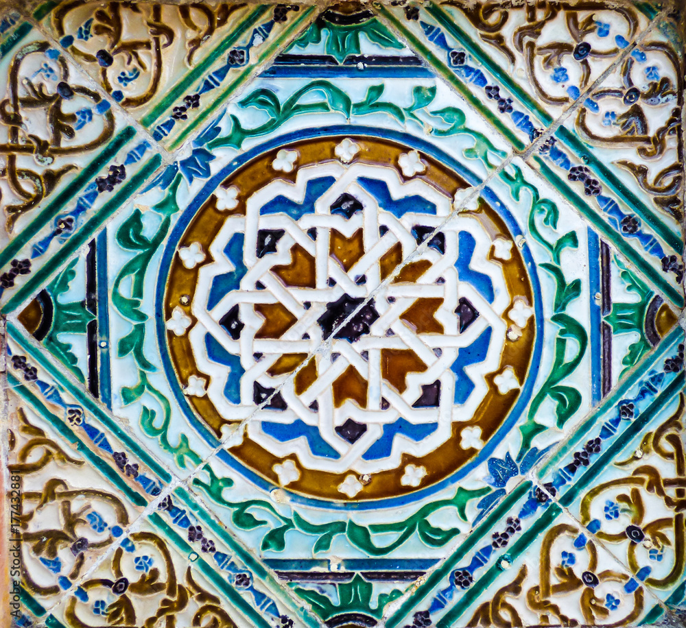 Close up of a Hispanic/Moorish gothic style tile at Monserrate Park and Palace in Sintra, Portugal