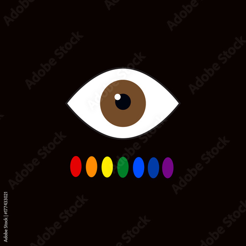 Color blindness. Eye color perception. Seven colors of the rainbow. Vector illustration on a black background