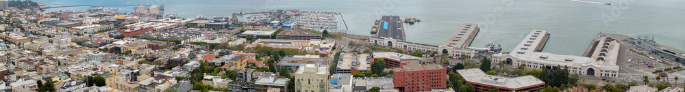 Aerial panoramic view of San Francisco promenade and Golden Gate Bridge Aerial panoramic view of San Francisco promenade and Golden Gate Bridge