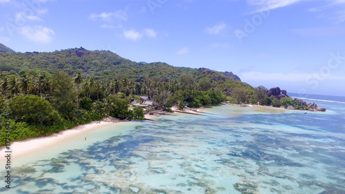 Anse Source D'Argent in La Digue Island - Seychelles aerial view
