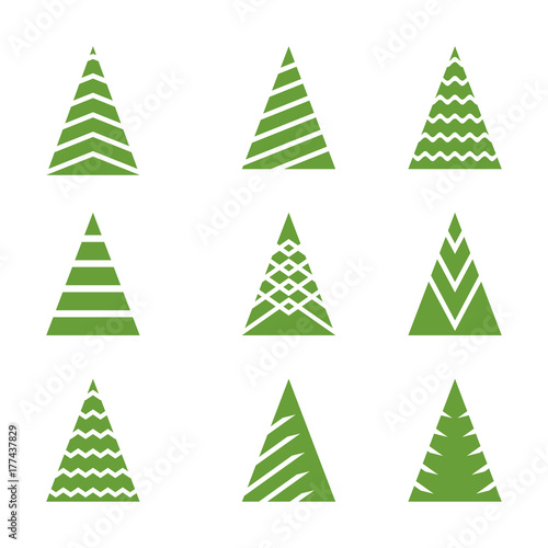 Christmas tree green icon set