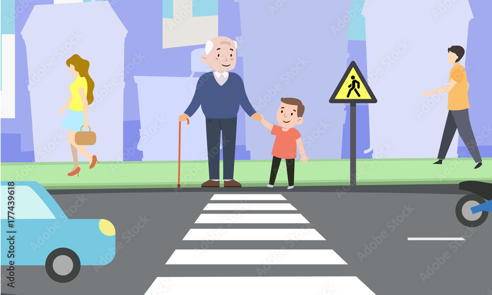 Premium Vector  Boy crossing the road at zebra crossing