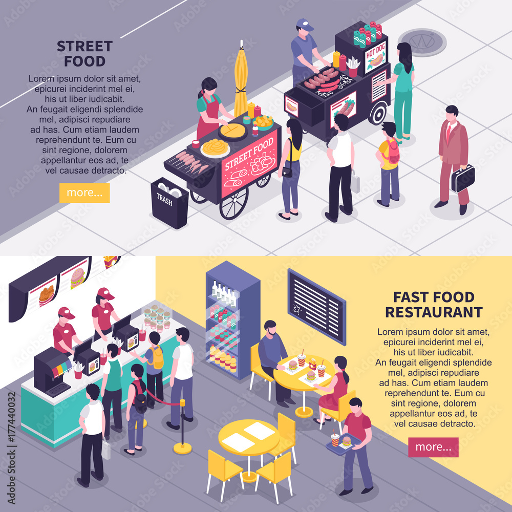 Fast Food Isometric Banners Fast Food Isometric Banners