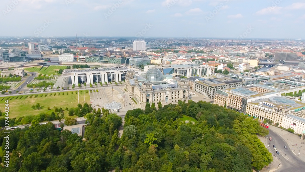 Aerial view of Berlin skyline from June 17 road, Germany