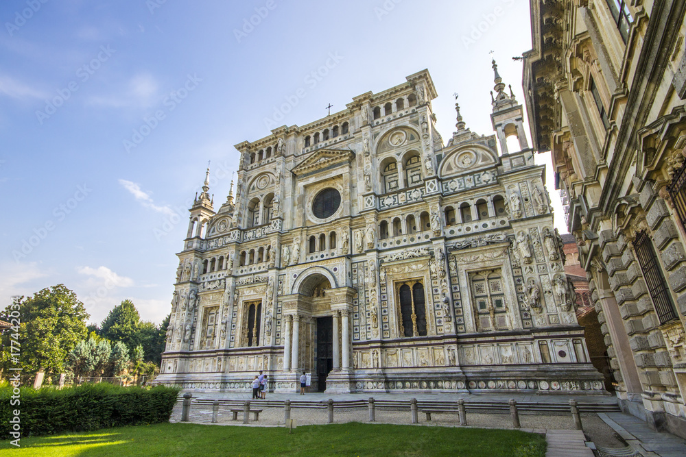 The Certosa di Pavia, a monastery and complex in Lombardy, northern Italy, situated 8 km north of Pavia. Built in 1396-1495, one of the largest monasteries in Italy