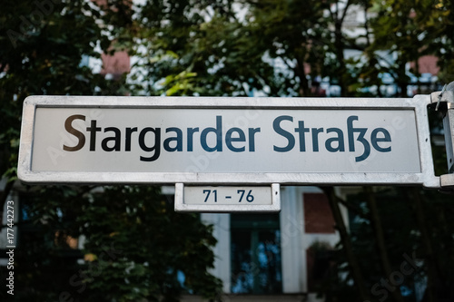 Stargarder street sign name in Prenzlauer Berg disctrict  Berlin  Germany