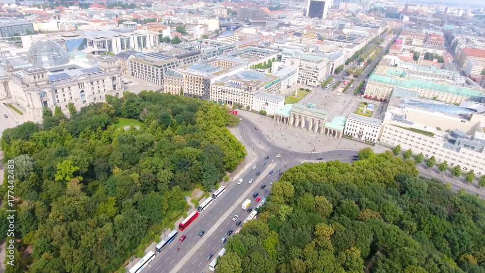 Fototapeta premium Aerial view of Berlin skyline from June 17 road, Germany