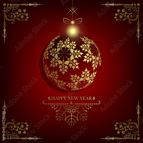 Christmas red design with ball and patterns