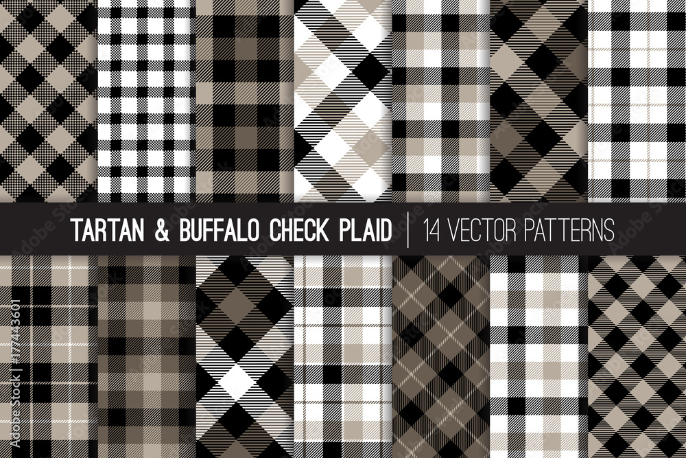 Tartan and Buffalo Check Plaid Vector Patterns. Gray, Black and White  Flannel Shirt Fabric Textures. Hipster Fashion. Checkered Background.  Pattern Tile Swatches Included. Stock Vector | Adobe Stock