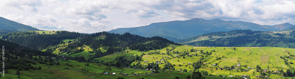 Panorama of the villiage at the karpatian mountains