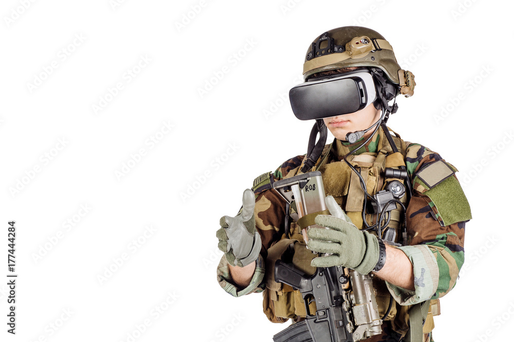 soldier wearing virtual reality glasses. soldier wearing virtual reality glasses.