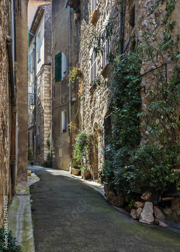 Narrow street in the old village Vence   France.