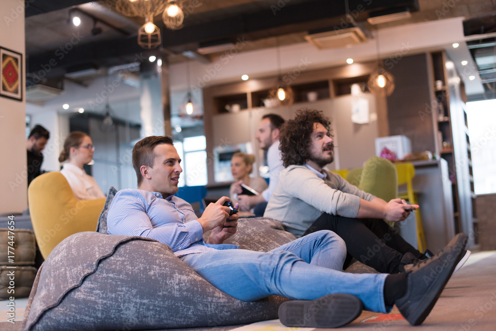 startup Office Workers Playing computer games startup Office Workers Playing computer games