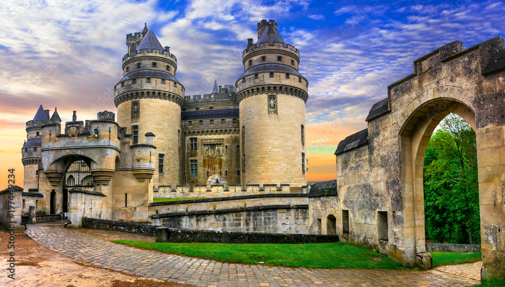Famous french castles - Impressive medieval Pierrefonds chateau. France