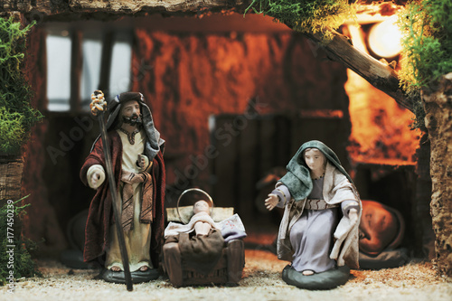 Christmas manger with figurines. photo