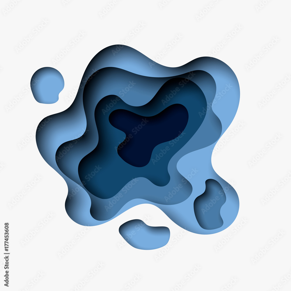 3D abstract blue wave background with paper cut shapes. Vector design ...