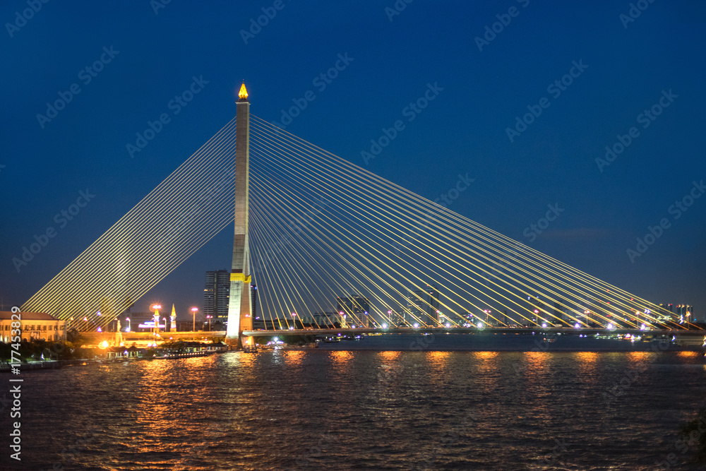 Rama VIII bridge over Chao Phraya River in the evening - Bangkok, Thailand Rama VIII bridge over Chao Phraya River in the evening - Bangkok, Thailand