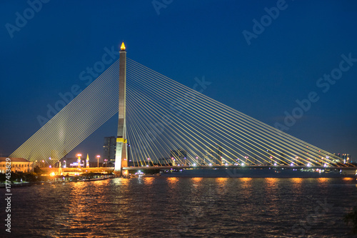 Rama VIII bridge over Chao Phraya River in the evening - Bangkok, Thailand