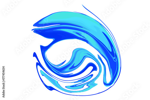 A blue logo with a fish shape