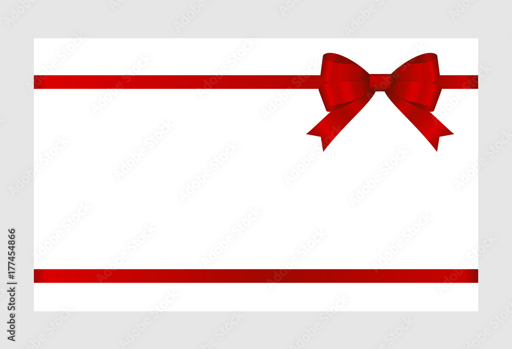 Gift Card With Red Ribbon And A Bow on white background. Gift Voucher Template with place for text. Invitation - vector image. Gift Card With Red Ribbon And A Bow on white background. Gift Voucher Template with place for text. Invitation - vector image.